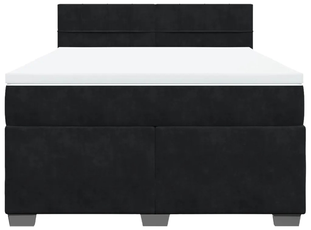 Κρεβάτι Boxspring με Στρώμα Μαύρο 140x190 εκ. Βελούδινο - Μαύρο