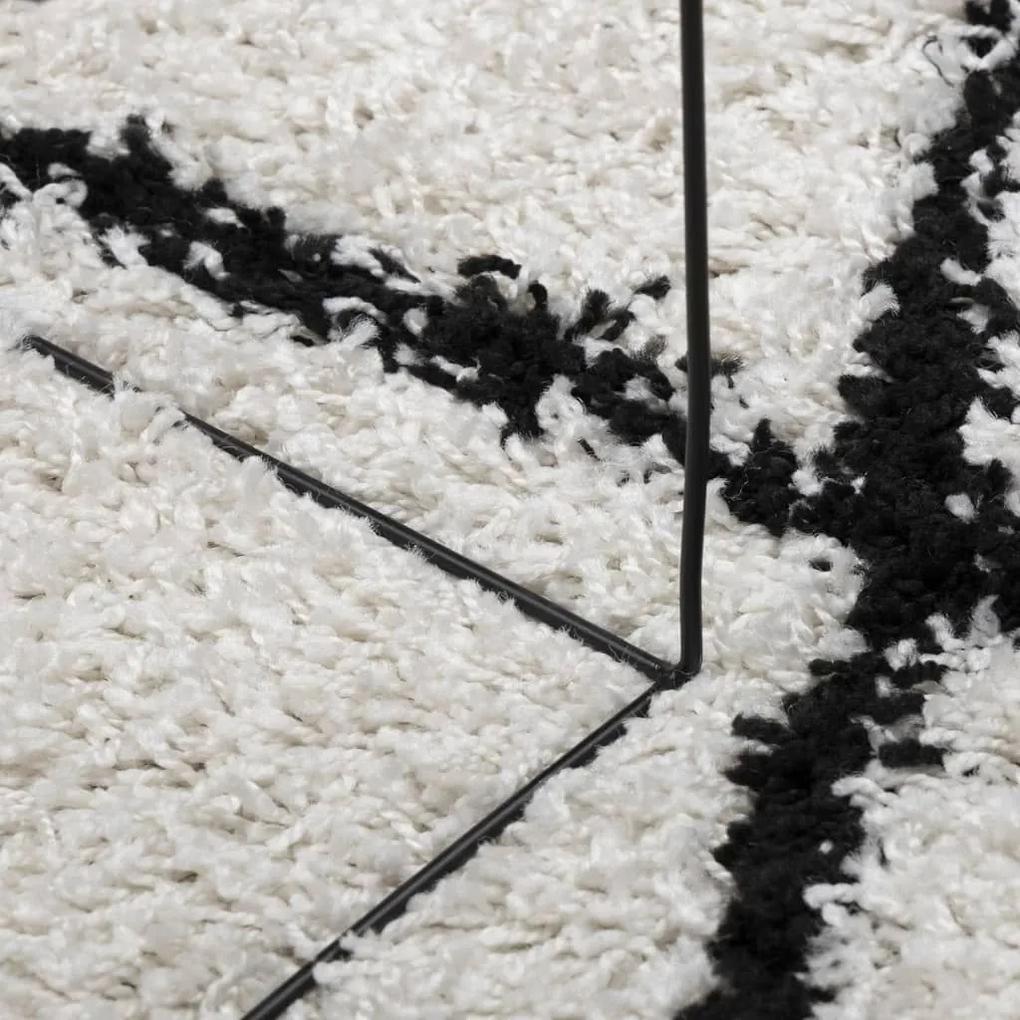 Χαλί Shaggy με Ψηλό Πέλος Μοντέρνο Κρεμ και Μαύρο 240 x 240 εκ. - Πολύχρωμο