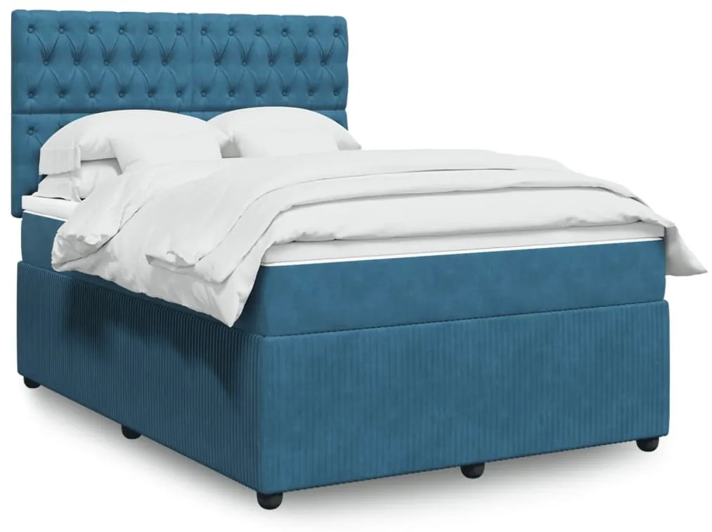 vidaXL Κρεβάτι Boxspring με Στρώμα Σκούρο Μπλε 140x190 εκ. Βελούδινο