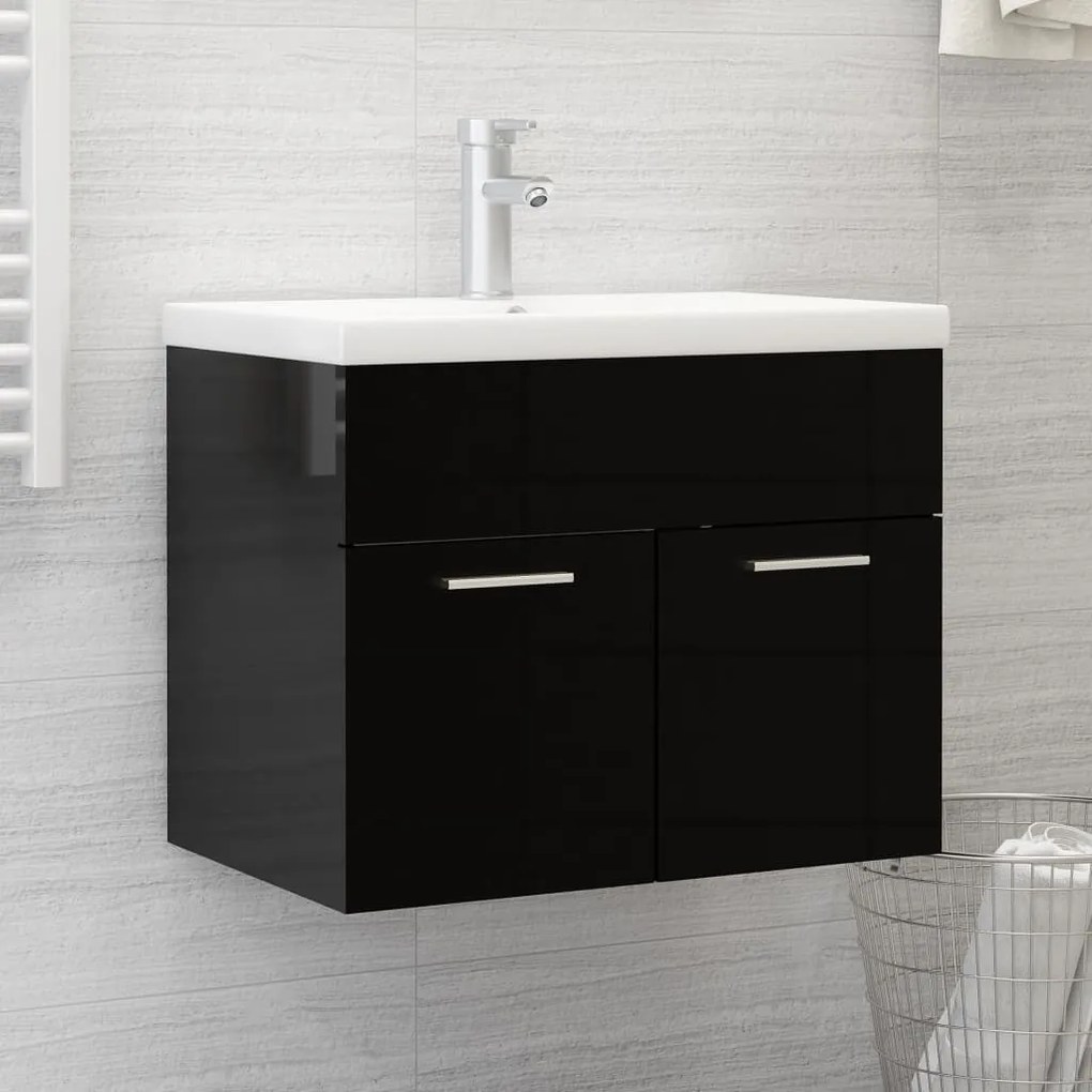 vidaXL Ντουλάπι Νιπτήρα Γυαλιστερό Μαύρο 60 x 38,5 x 46 εκ Μοριοσανίδα