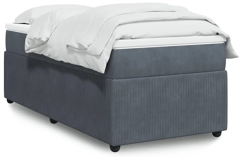 vidaXL Κρεβάτι Boxspring με Στρώμα Σκούρο Γκρι 90x190 εκ. Βελούδινο