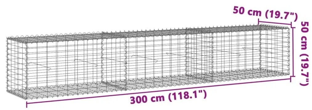 Συρματοκιβώτιο με Κάλυμμα 300x50x50 εκ. από Γαλβανισμένο Χάλυβα - Ασήμι