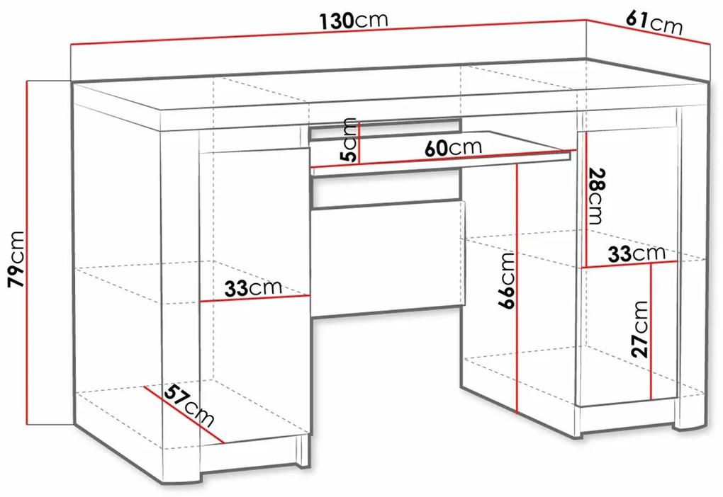 Τραπέζι γραφείου Stanton G113, Με πόρτες, Με ράφι πληκτρολογίου, Ο αριθμός των θυρών: 2, 79x130x61cm, 58 kg, Ribbeck δρυς, Γυαλιστερό λευκό