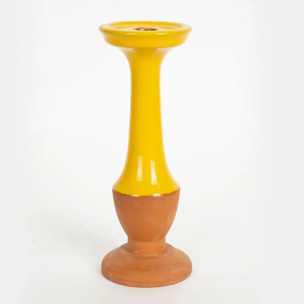 Κηροπήγιο Κεραμικό 752-25010 9,8x9,8x26,7cm Terracotta-Yellow Estheti Home Κεραμικό