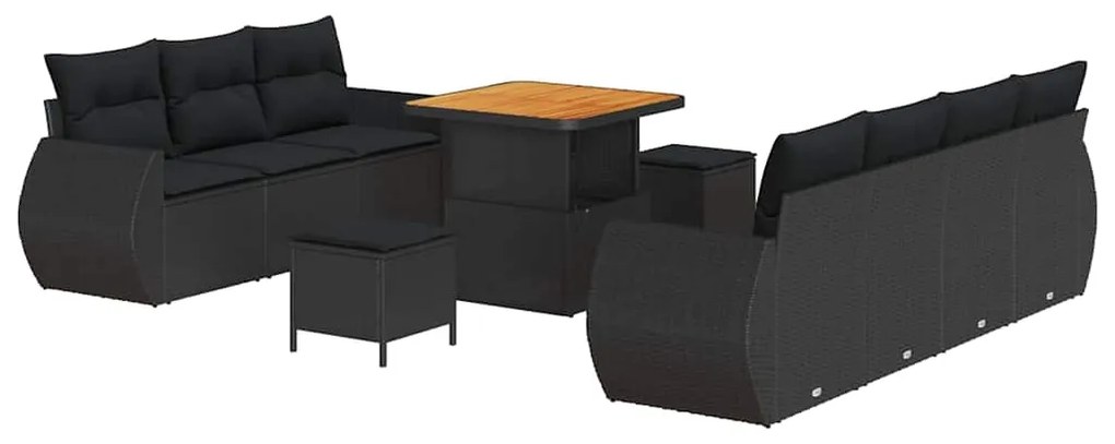vidaXL Σετ Καναπέ Κήπου με μαξιλάρι 10 pcs Μαύρο 80 x 80 x 71 cm