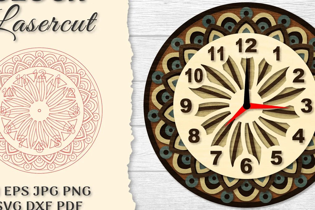 Intra απο ξύλο plywood 3mm-4mm πάχος - Ρολόι Mandala Lasercut Δίασταση 30x30 cm INTRAFABR-120626395