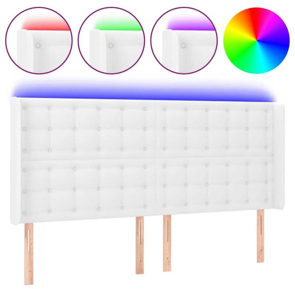 Κεφαλάρι Κρεβατιού LED Λευκό 147x16x118/128 εκ. Συνθετ. Δέρμα - Λευκό