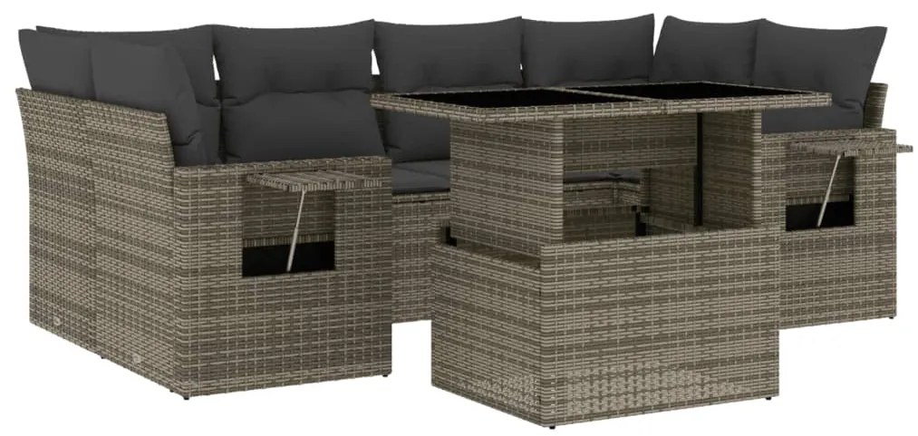 vidaXL Σετ Σαλονιού Κήπου 7 τεμ. Γκρι Συνθετικό Ρατάν με Μαξιλάρια