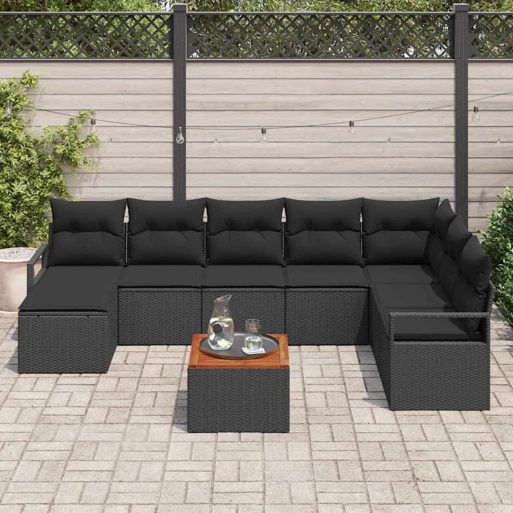 vidaXL Σετ Καναπέ Κήπου με μαξιλάρι 9 pcs Μαύρο Πολυ ράταν
