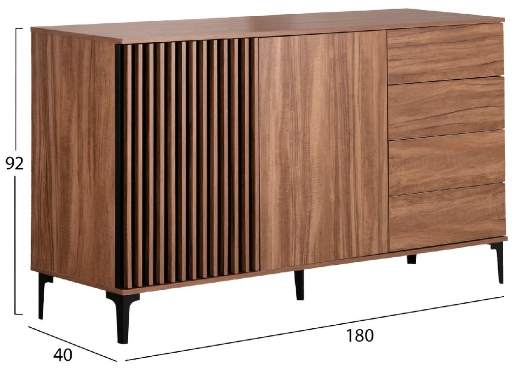 ΜΠΟΥΦΕΣ ΣΕΙΡΑ HARRY HM18006.01 ΜΕΛΑΜΙΝΗ ΦΥΣΙΚΟ ΞΥΛΟΥ-ΜΑΥΡΟ 180x40x92Υεκ.
