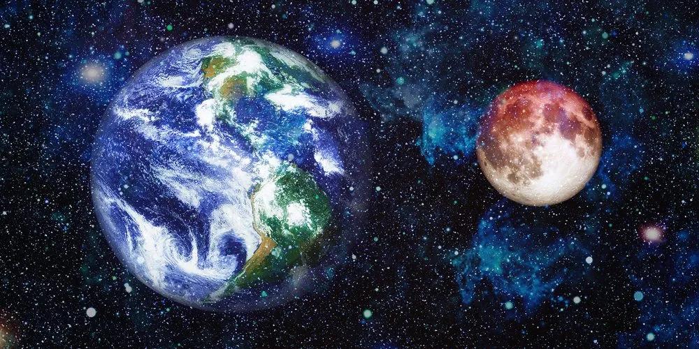 Εικόνα πλανήτη Γη και κόκκινο φεγγάρι - 100x50