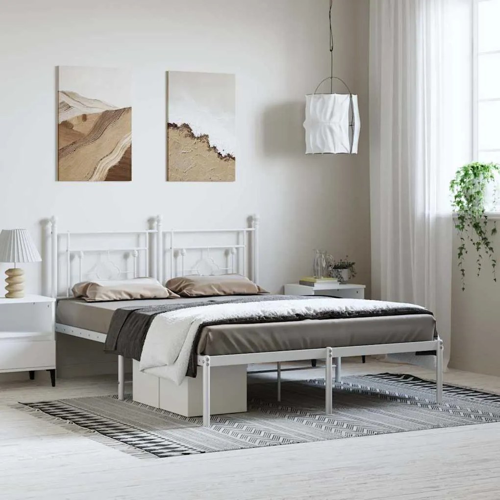 vidaXL Πλαίσιο Κρεβατιού με Κεφαλάρι Λευκό 193 x 203 εκ. Μεταλλικό