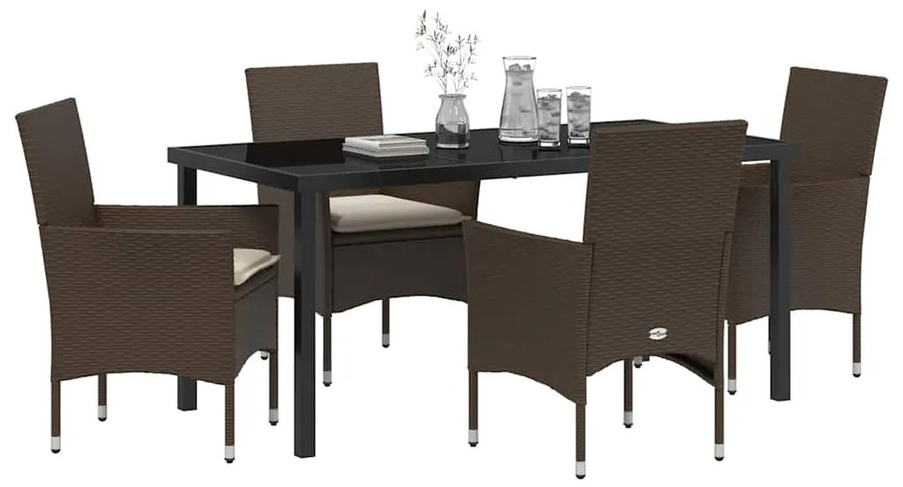 vidaXL Σέτ φαγητού για κήπο με μαξιλάρι 5 pcs Καφέ συνθετικό ρατάν