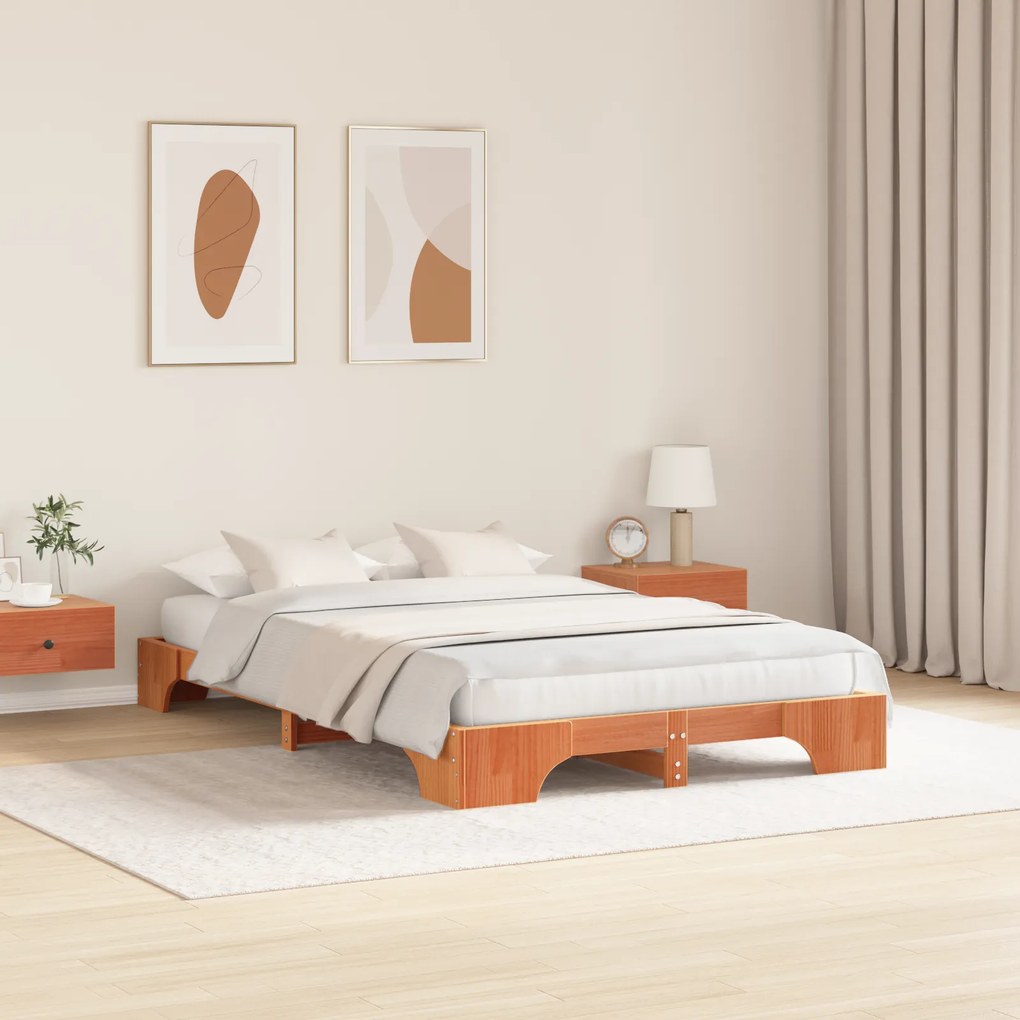 vidaXL Κρεβάτι Κερωμένο καφέ Ξύλο 120 x 200 cm Καφέ Κρεβάτι Ορθογώνιο