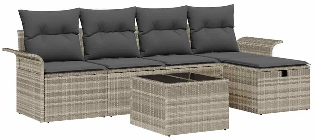 vidaXL Σετ Καναπέ Κήπου με μαξιλάρι 6 pcs Ανοιχτό γκρι συνθετικό ρατάν