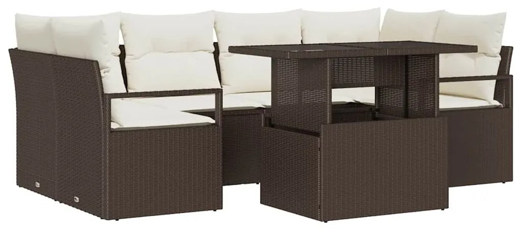 vidaXL σετ κήπου με 7 κομμάτια και καφέ μαξιλάρια από πολυκαρβόνιο