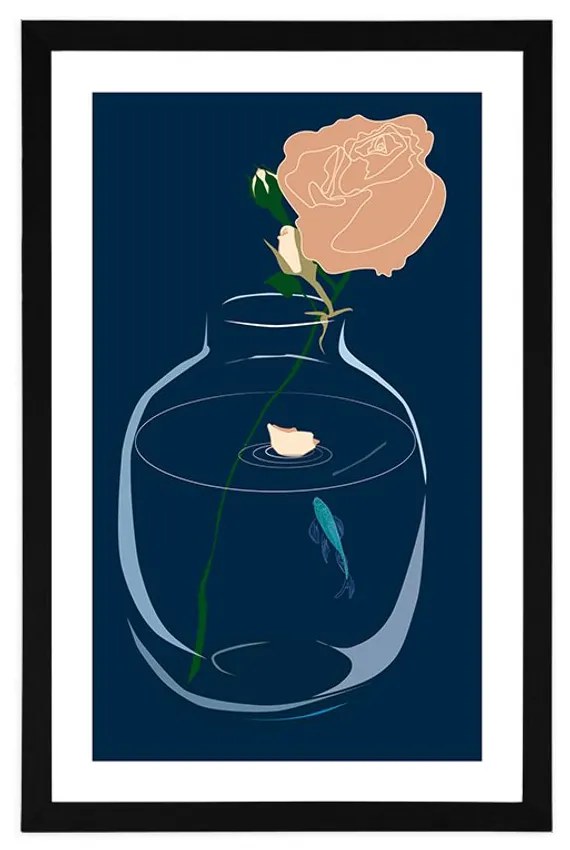 Αφίσα με παρπαστού Ρομαντικό λουλούδι σε βάζο - 40x60 black
