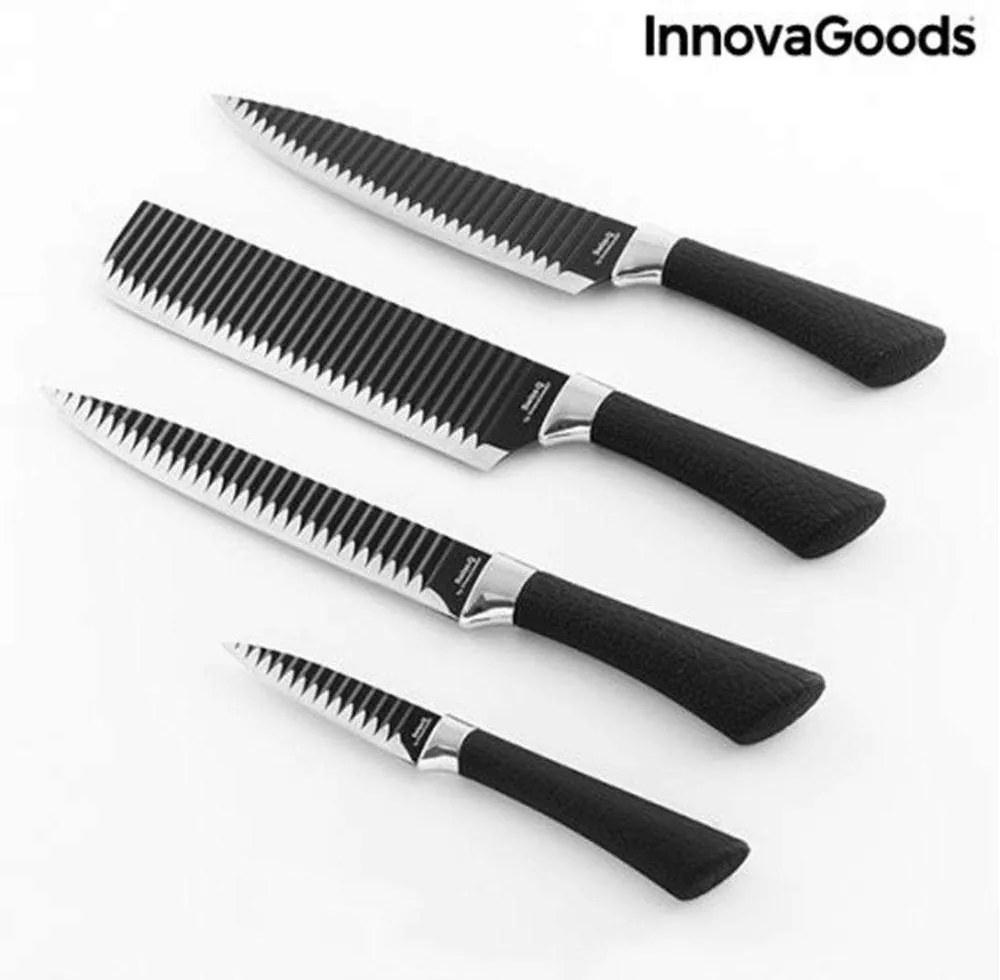Μαχαίρια Shark Swiss Q (Σετ 4Τμχ) V0101019 Black-Silver InnovaGoods Stainless Steel