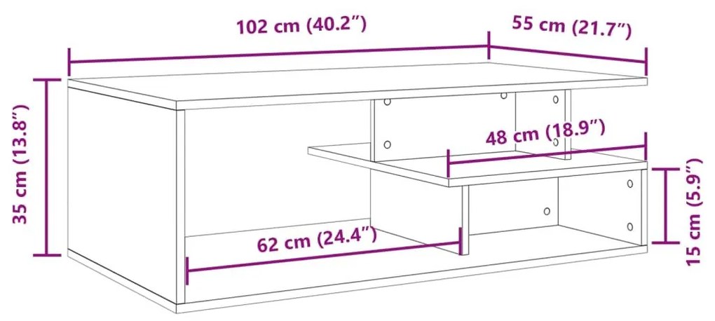 Τραπεζάκι Σαλονιού Καπνιστή Δρυς 102x55x35 εκ. Επεξεργασμ. Ξύλο - Καφέ