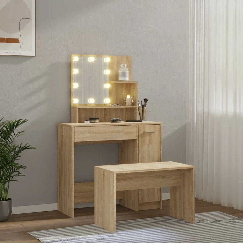 vidaXL Μπουντουάρ Σετ με LED Sonoma Δρυς από Επεξεργασμένο Ξύλο