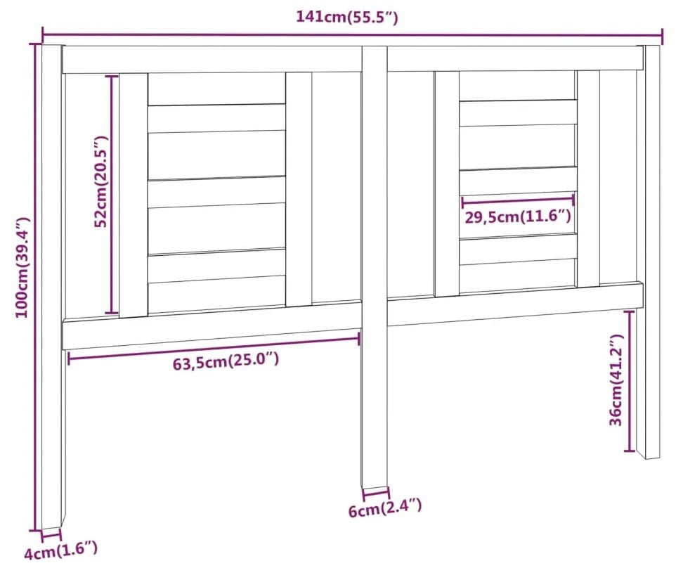 vidaXL Κεφαλάρι Κρεβατιού Γκρι 141 x 4 x 100 εκ. από Μασίφ Ξύλο Πεύκου