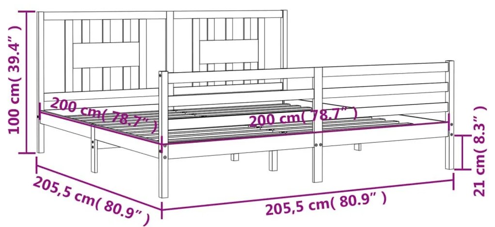 Πλαίσιο Κρεβατιού με Κεφαλάρι Γκρι 200x200 εκ. Μασίφ Ξύλο - Γκρι