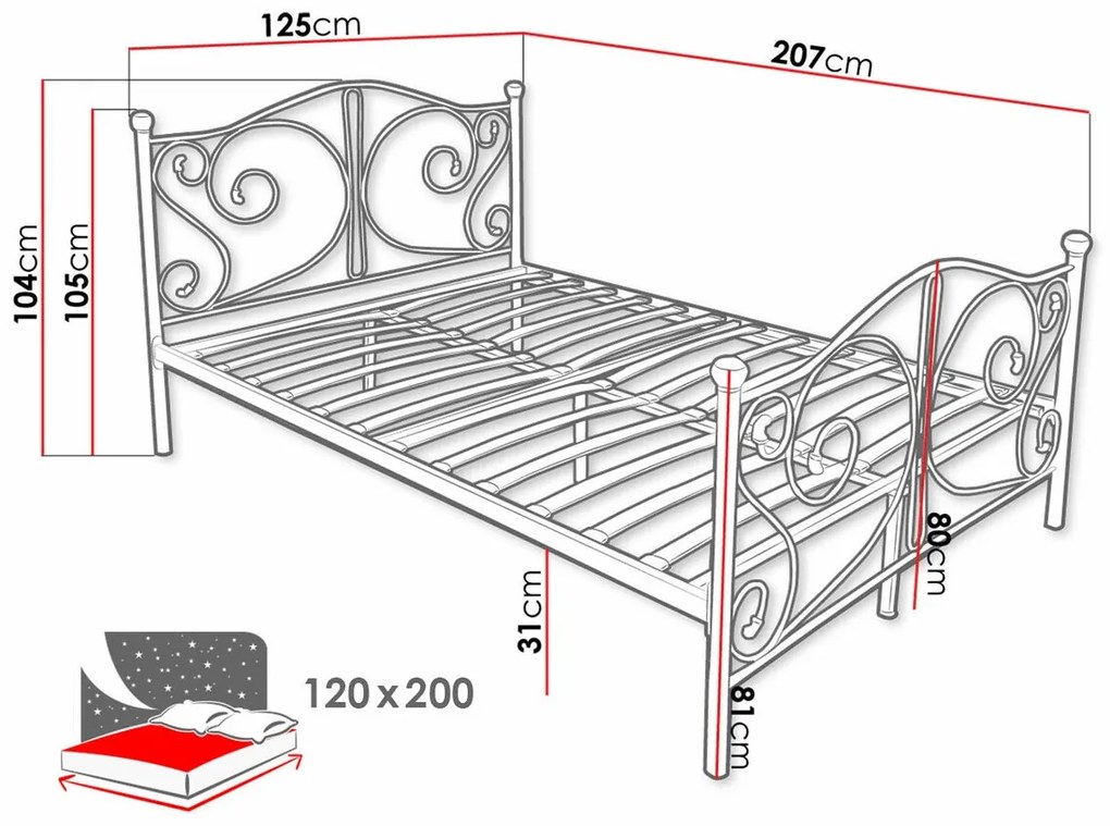 Κρεβάτι Elmira 101, Μονόκλινο, Άσπρο, 120x200, Μέταλλο, Τάβλες για Κρεβάτι, 125x207x104cm, 21 kg, Ξύλο: Σημύδα | Epipla1.gr