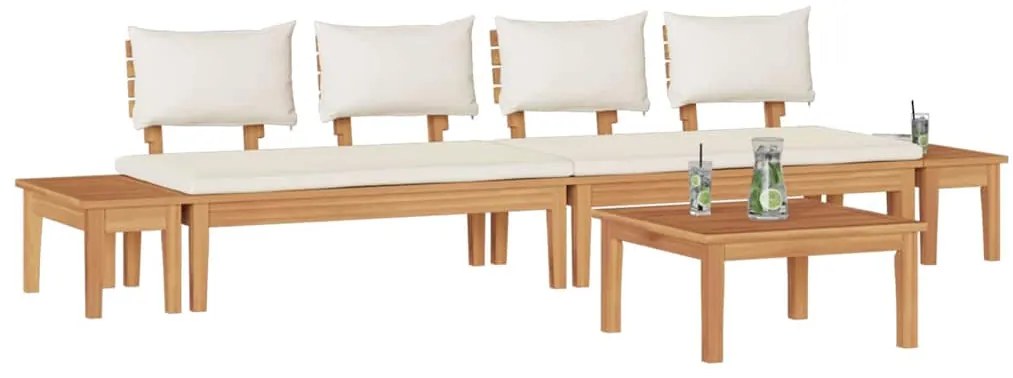 vidaXL Σετ Παγκάκι Κήπου 5 pcs Καφέ, Κρέμα Πολυ rattan, βαμμένο ατσάλι