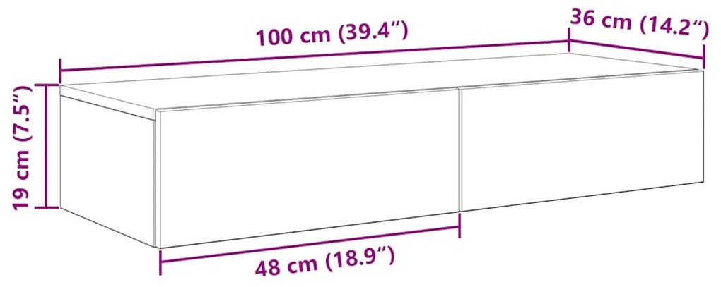 Ράφι τοίχου με συρτάρια Γκρι μπετόν 100x36x19 cm Ξύλο μηχανής 859989