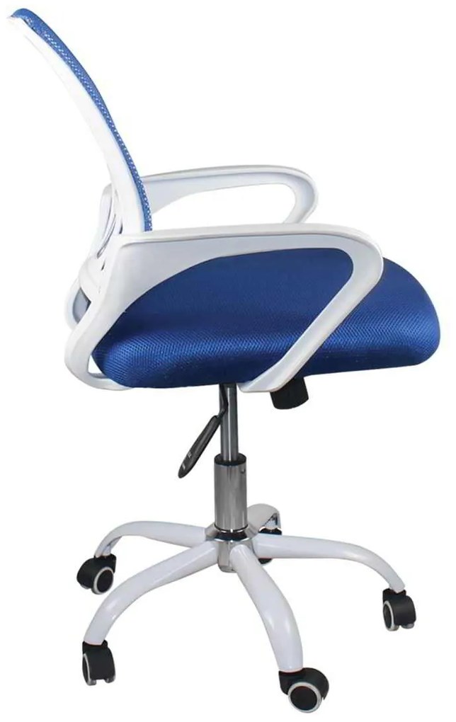 Πολυθρόνα Γραφείου Bf2101-Sw Με Ανάκλιση Άσπρο / Mesh Μπλε . Διάσταση: 57x53x90/100cm