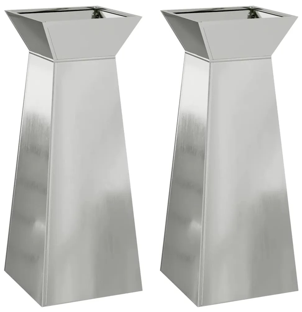 vidaXL Γλάστρα Πυλώνας 2 pcs Ασημί 40 x 40 x 100 cm Ατσάλι