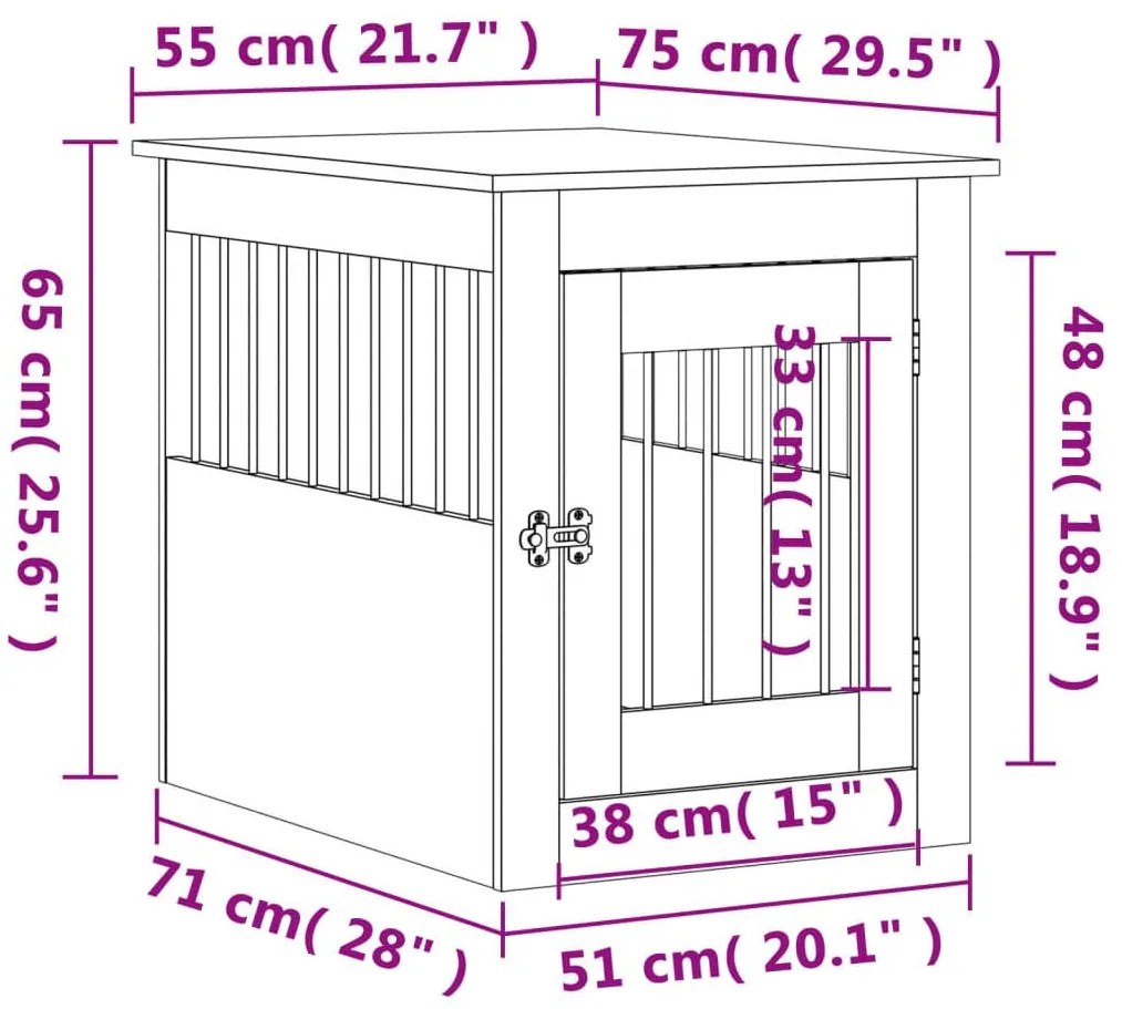 Κλουβί Σκύλου Μαύρο 55 x 75 x 65 εκ. από Επεξεργασμένο Ξύλο - Μαύρο