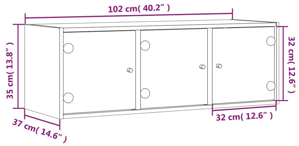 Ντουλάπι Τοίχου Γκρι Σκυροδ. 102x37x35 εκ. με Γυάλινες Πόρτες - Γκρι