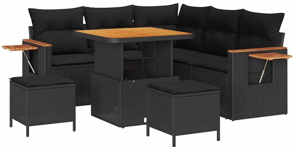 vidaXL Σετ Καναπέ Κήπου με μαξιλάρι 8 pcs Μαύρο 80 x 80 x 71 cm
