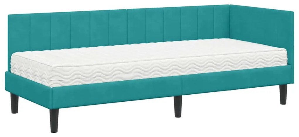 vidaXL Κρεβάτι γωνίας με στρώμα με στρώμα 2 pcs Τιρκουάζ Βελούδο