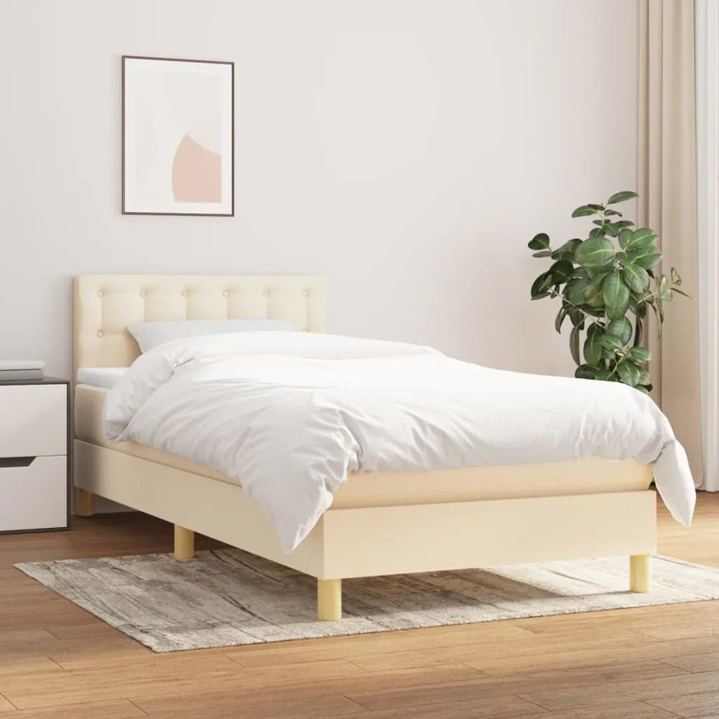 vidaXL Κρεβάτι Boxspring με Στρώμα Κρεμ 90x200 εκ.Υφασμάτινο