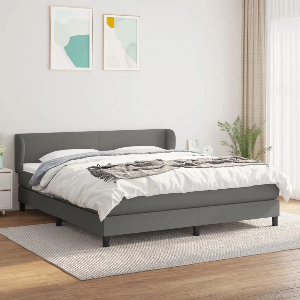 Κρεβάτι Boxspring με Στρώμα Σκούρο Γκρι 180x200 εκ Υφασμάτιν - Γκρι