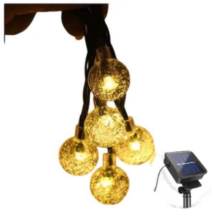 20 Λαμπάκια LED 5μ Θερμό Λευκό Ηλιακά σε Σειρά με Μαύρο Καλώδιο και Προγράμματα