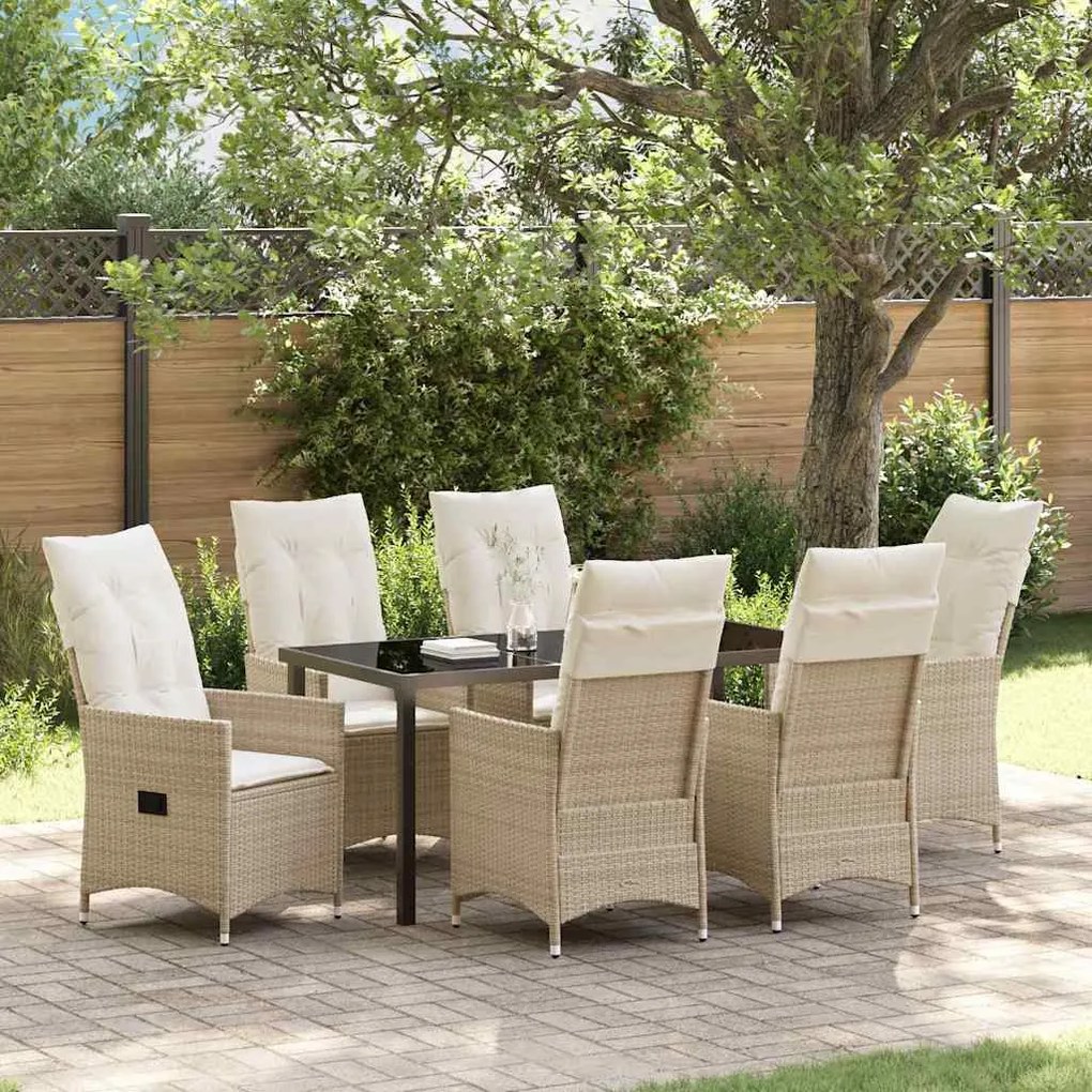 vidaXL Σέτ φαγητού για κήπο με μαξιλάρι 7 pcs Μπεζ Πολυ ράταν