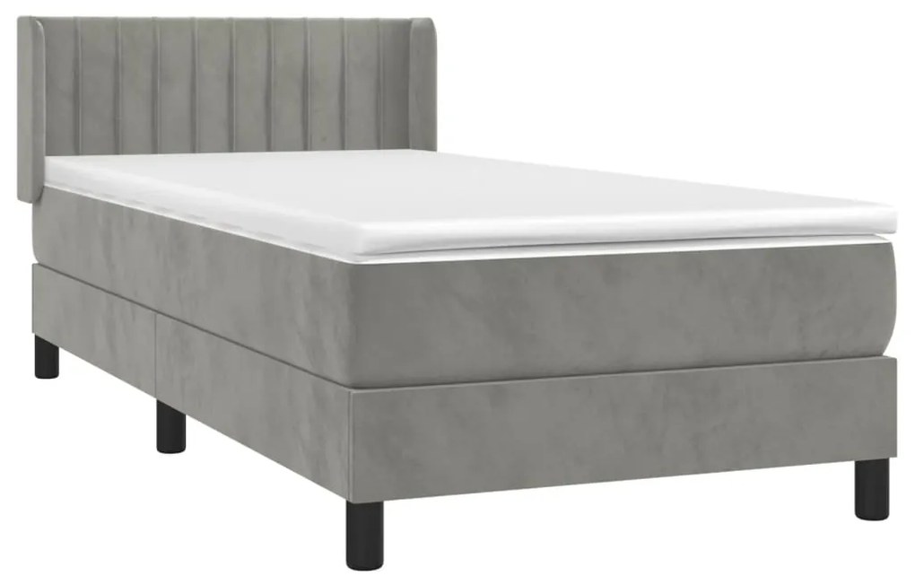 Κρεβάτι Boxspring με Στρώμα Ανοιχτό Γκρι 100x200 εκ. Βελούδινο - Γκρι