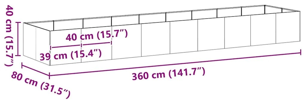 Ζαρντινιέρα 360x80x40 εκ. από Γαλβανισμένο Ατσάλι - Ασήμι