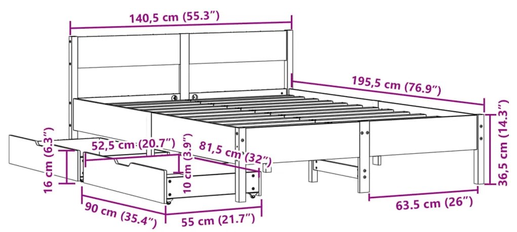 Σκελετός Κρεβ. Χωρίς Στρώμα Καφέ Κεριού 135x190 εκ Μασίφ Πεύκο - Καφέ