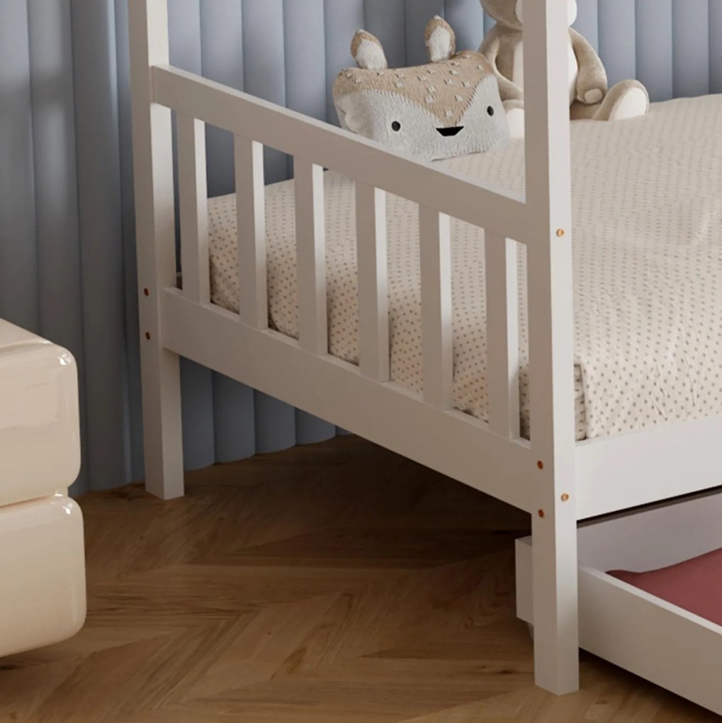 Κρεβάτι Παιδικό KLARICE τ.MONTESSORI με 2 Συρτάρια Ξύλο Πεύκου Λευκό 90x190εκ. 196x97x193 εκ.