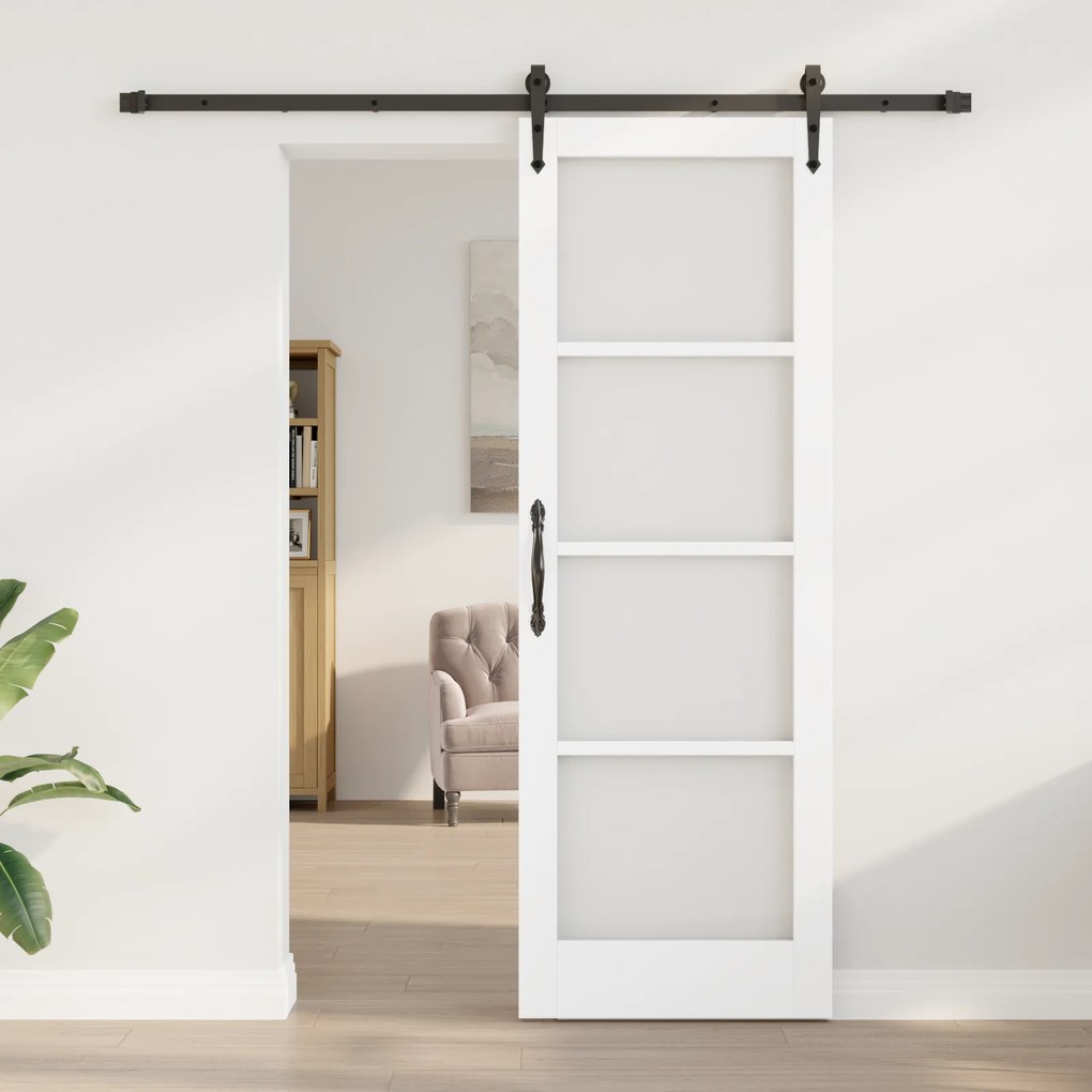 vidaXL Συρόμενη Πόρτα με Εξαρτήματα Λευκή 73.5x211 εκ. Στερεό Ξύλο Πεύκου