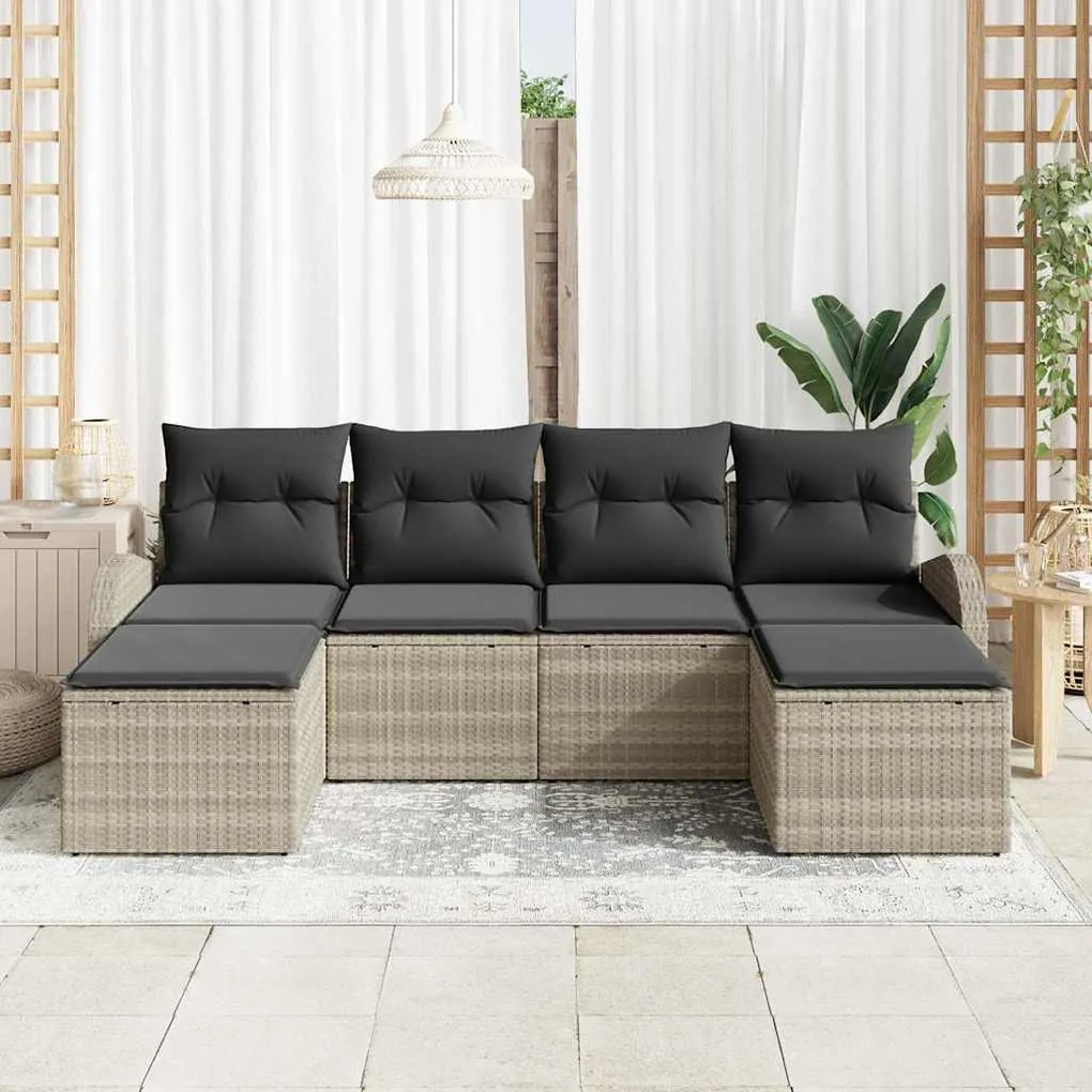 vidaXL Σετ Καναπέ Κήπου με μαξιλάρι 6 pcs Ανοιχτό γκρι Πολυ ράταν