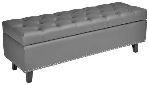 VEVOR Button-Tufted Storage Ottoman Bench PU Leather Bench with Wood Legs Gray