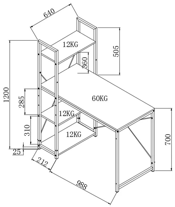 Γραφείο-ραφιέρα Ramon pakoworld φυσικό-μαύρο 122x64x120εκ - 085-000003 - 085-000003