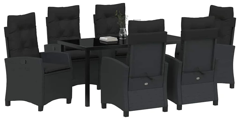 vidaXL Σέτ φαγητού για κήπο 7 pcs Μαύρο συνθετικό ρατάν