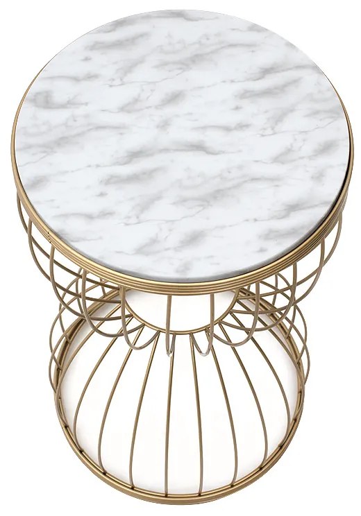 Τραπεζάκι βοηθητικό Pino Megapap μεταλλικό - Mdf χρώμα χρυσό - λευκό εφέ μαρμάρου 35x35x58εκ.