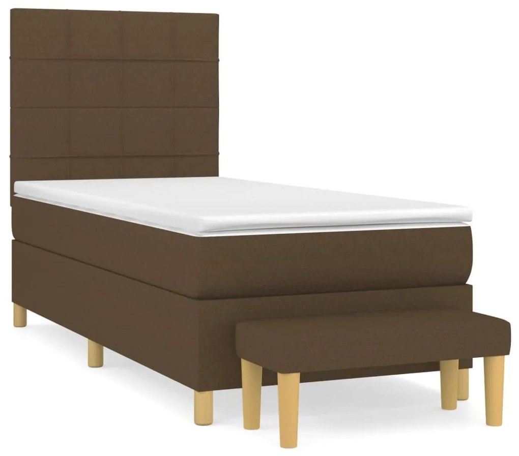 Κρεβάτι Boxspring με Στρώμα Σκούρο Καφέ 90x190 εκ. Υφασμάτινο - Καφέ